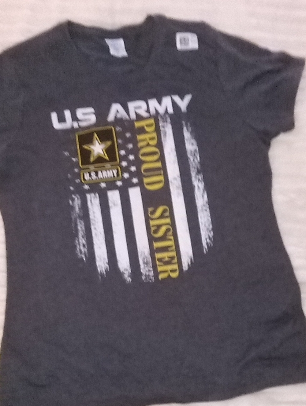 U.S. Army Charcoal Gray 'Proud Sister' Graphic Tee with White and Yellow Print